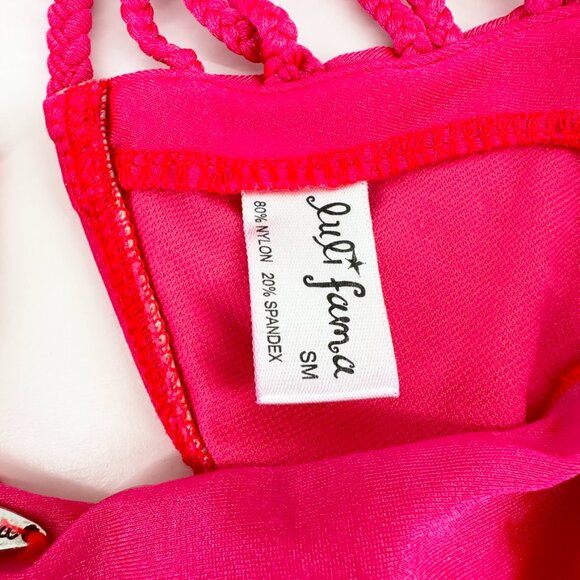 Luli Fama Swimsuit Womens Small Pink Bikini Bandeau Solid Halter Two Piece - Picture 6 of 12